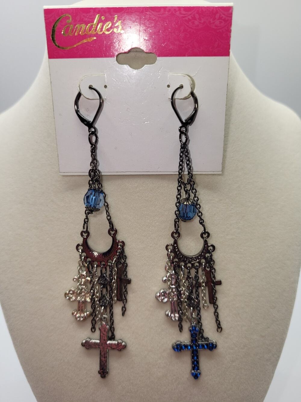 Candies Cross Earrings Dangle Chandelier Chain Gunmetal Black